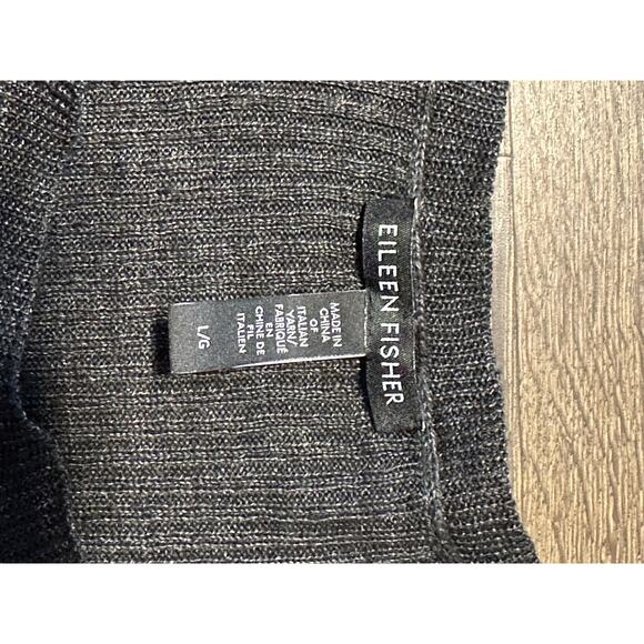 Eileen Fisher Womens Ribbed Long Sleeve Organic Linen Top Size Dark Gray - Picture 2 of 8